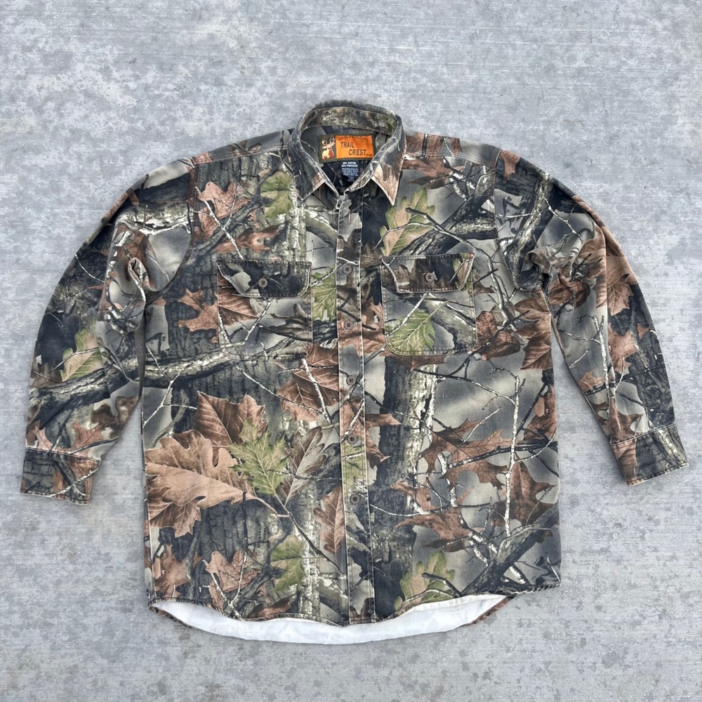 Trail Crest Mens Large Camo Button Down Shirt Long Sleeve Forest Leaf Print